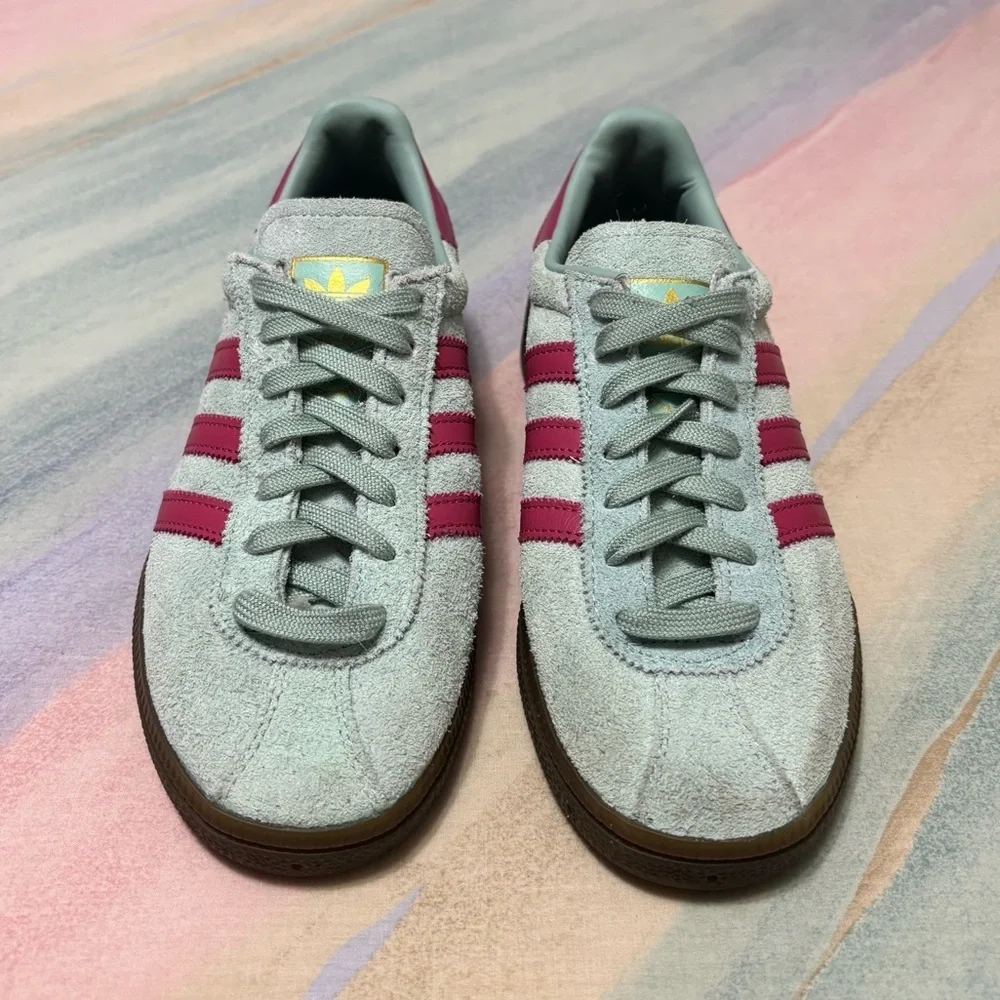 Adidas Munchen Hazy Green/pink Suede Casual Trainers men’s 5.5 / women’s 6.5